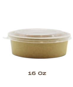 Container Coated Craft Salad Bowl Round 16oz Brown With Lid (300 Set)