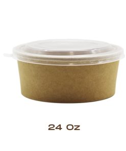 Container Coated Craft Salad Bowl Round 24oz Brown With Lid (300 Set)